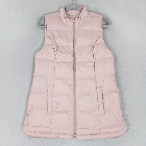 J Jill Vest Women Small Pink Down Long Line Puffer Quilted Full Zip Classic - Picture 1 of 13